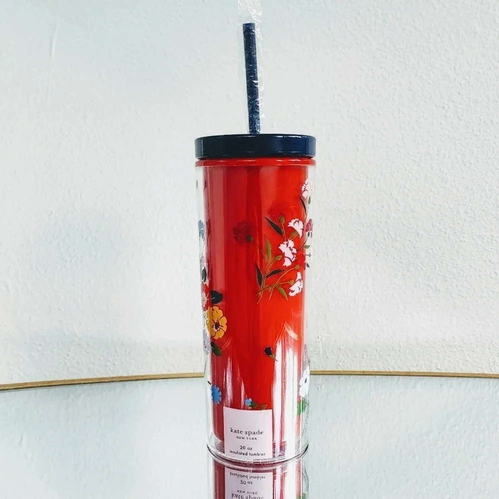 Kate Spade New York Floral Insulated Tumbler with Reusable Straw – 20 oz Travel